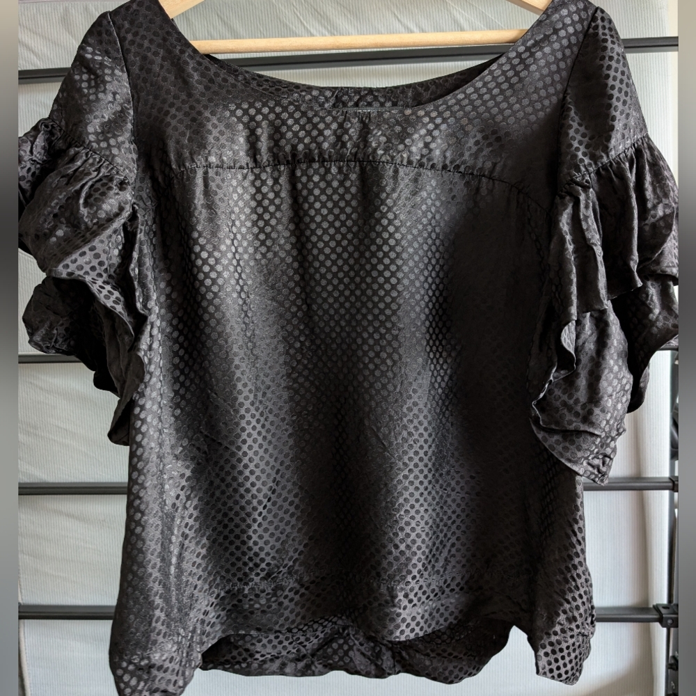 Club Monaco Black Ruffled Boxy Blouse